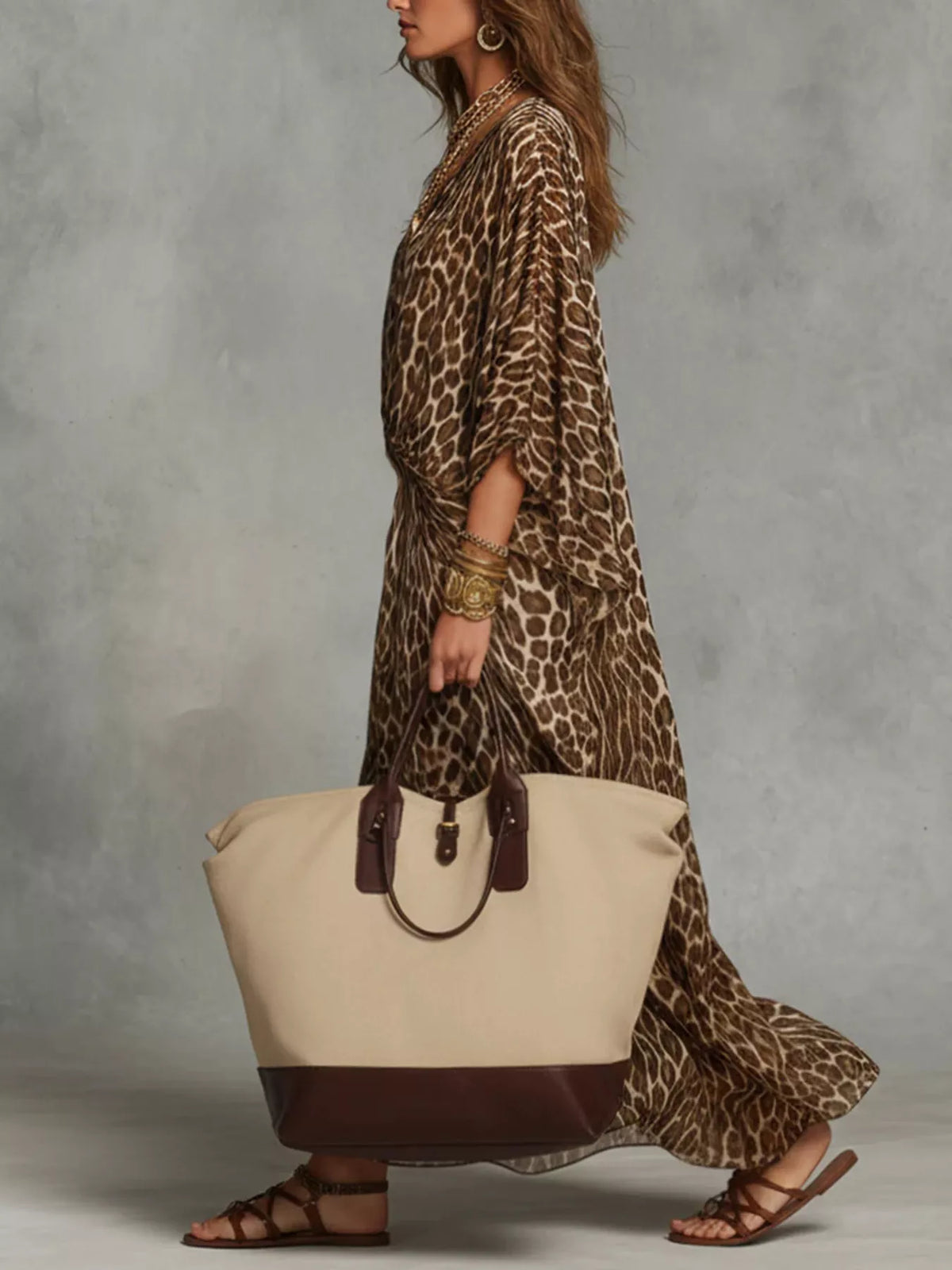 Leopard Print V-Neck Maxi Dress - Lilixa.store