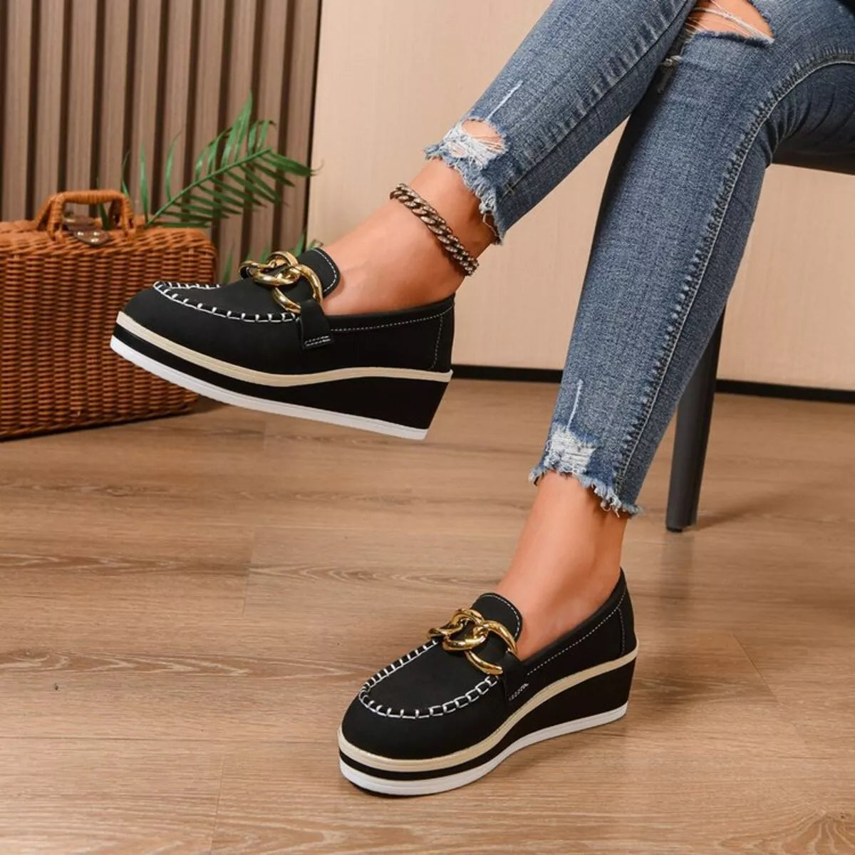 Round Toe Wedge Slip-Ons - Lilixa.store