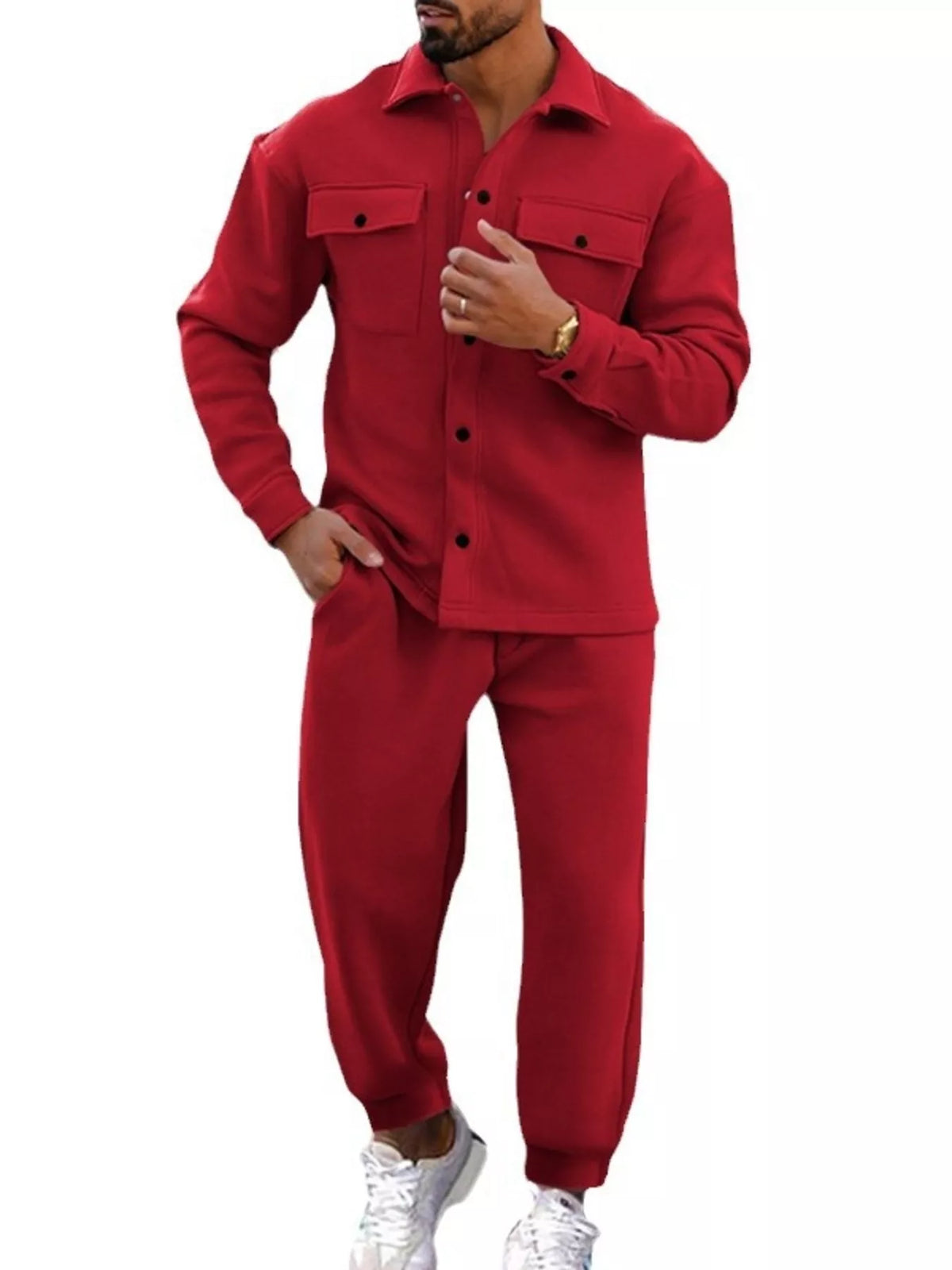Men's Full Size Long-Sleeve Shirt and Joggers Set Plus Size - Lilixa.store