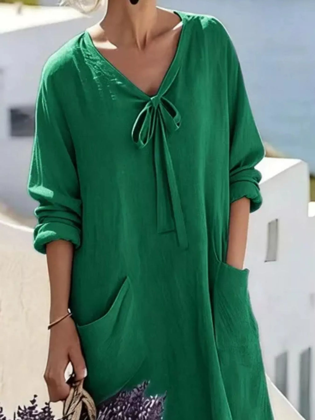 Full Size Long Sleeve Loose Maxi Dress with Pockets Plus Size - Lilixa.store