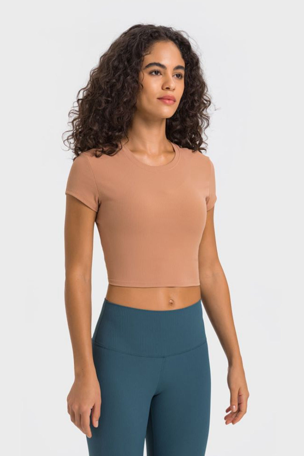 Millennia Round Neck Short Sleeve Cropped Sports T-Shirt - Lilixa.store