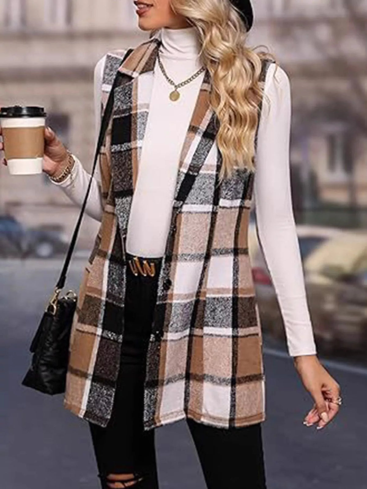 Plaid Button Up Vest Coat - Lilixa.store