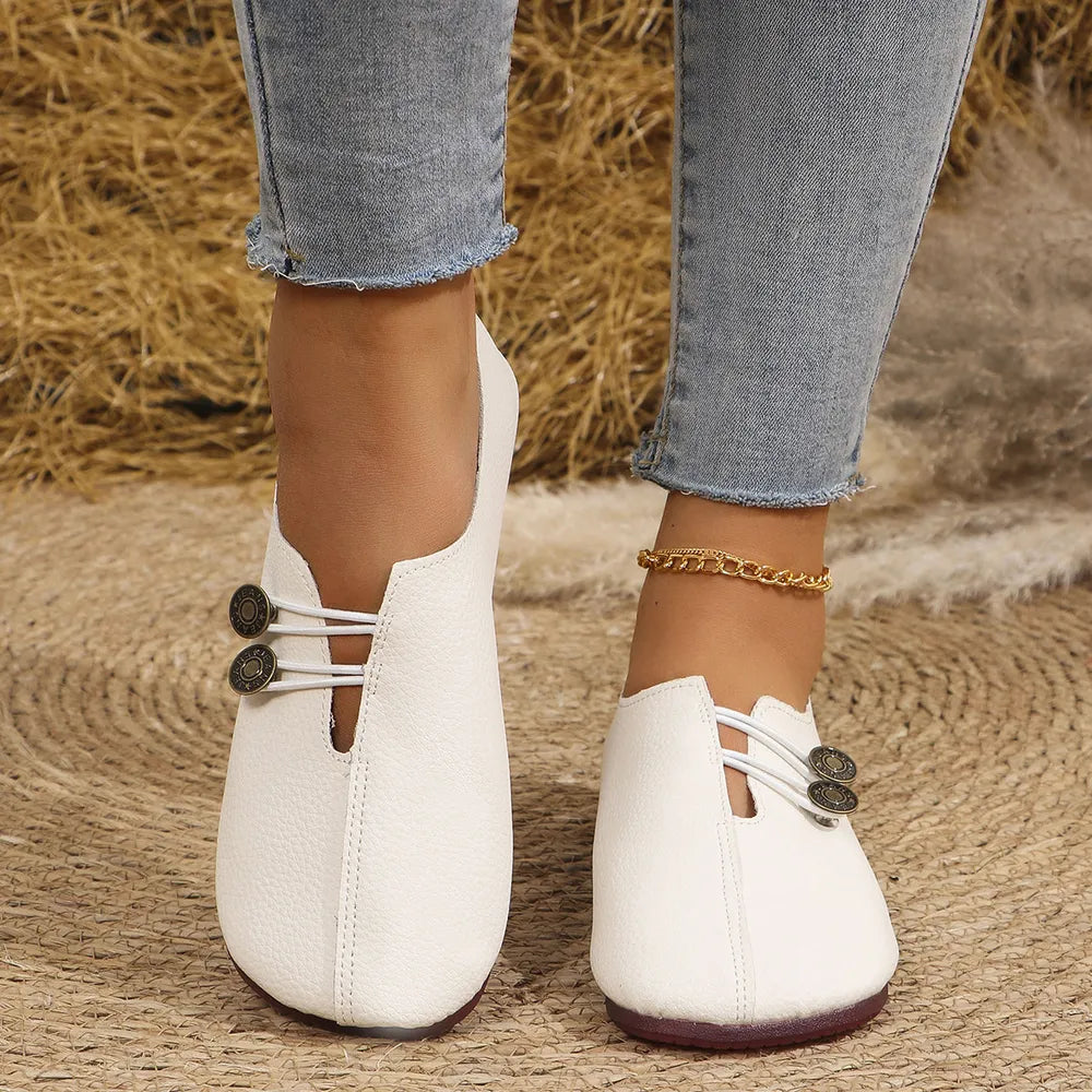 Round Toe Flat Slip-Ons in White