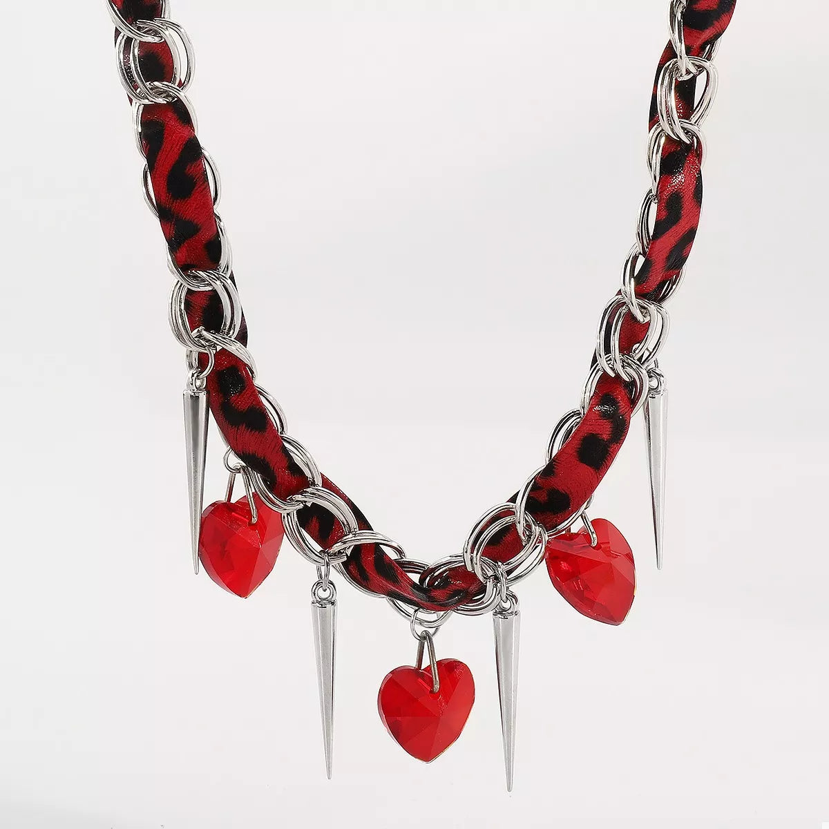Heart Charm Choker Necklace with Metal Spikes - Lilixa.store