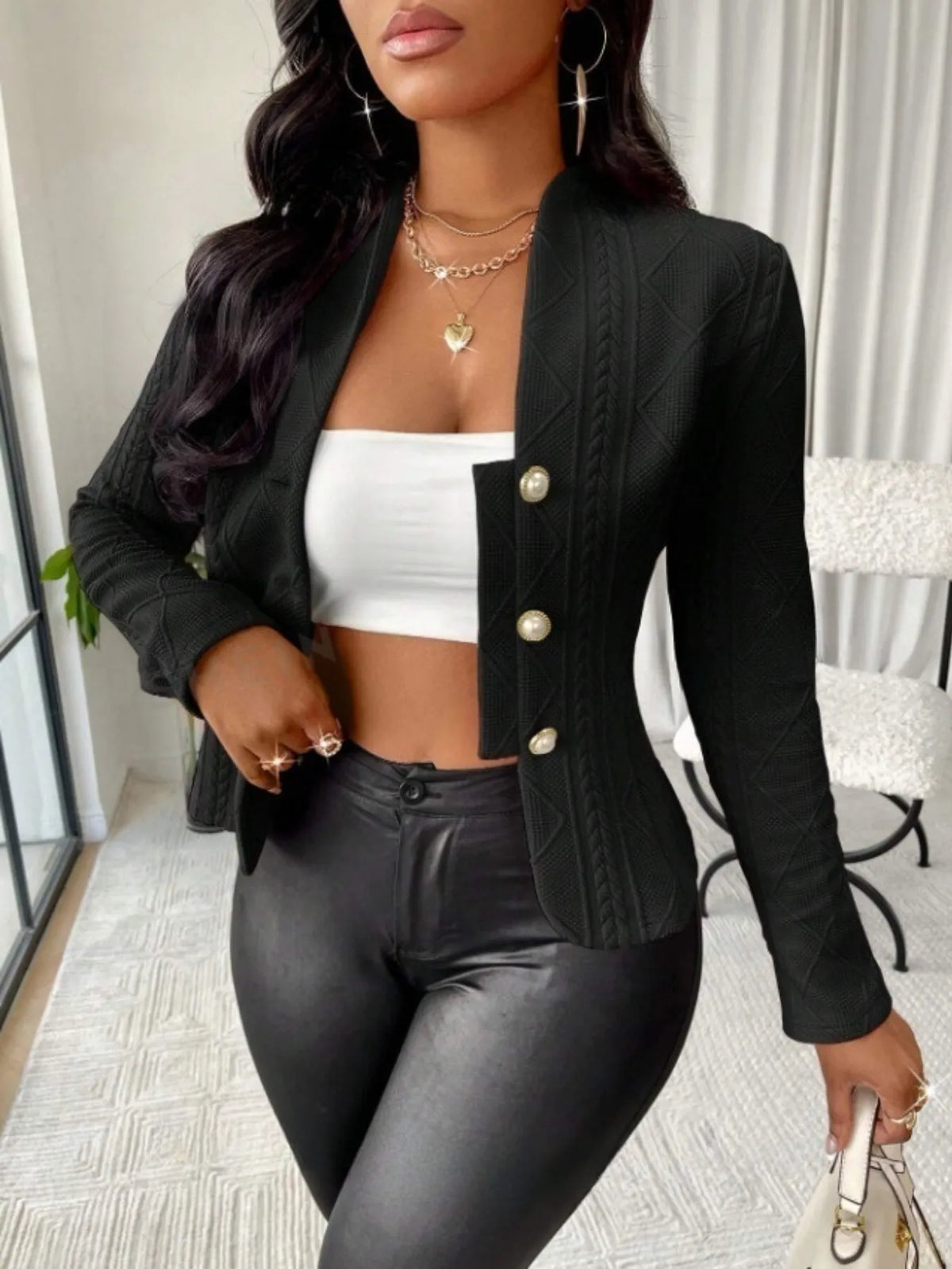 Textured Button Up Long Sleeve Jacket, view 5
