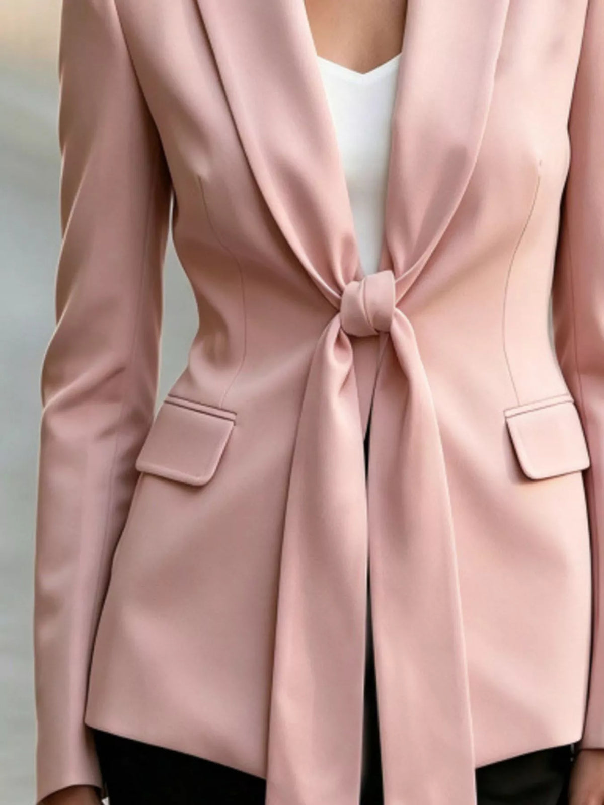 Tie-Front Lapel Collar Long Sleeve Blazer, view 2