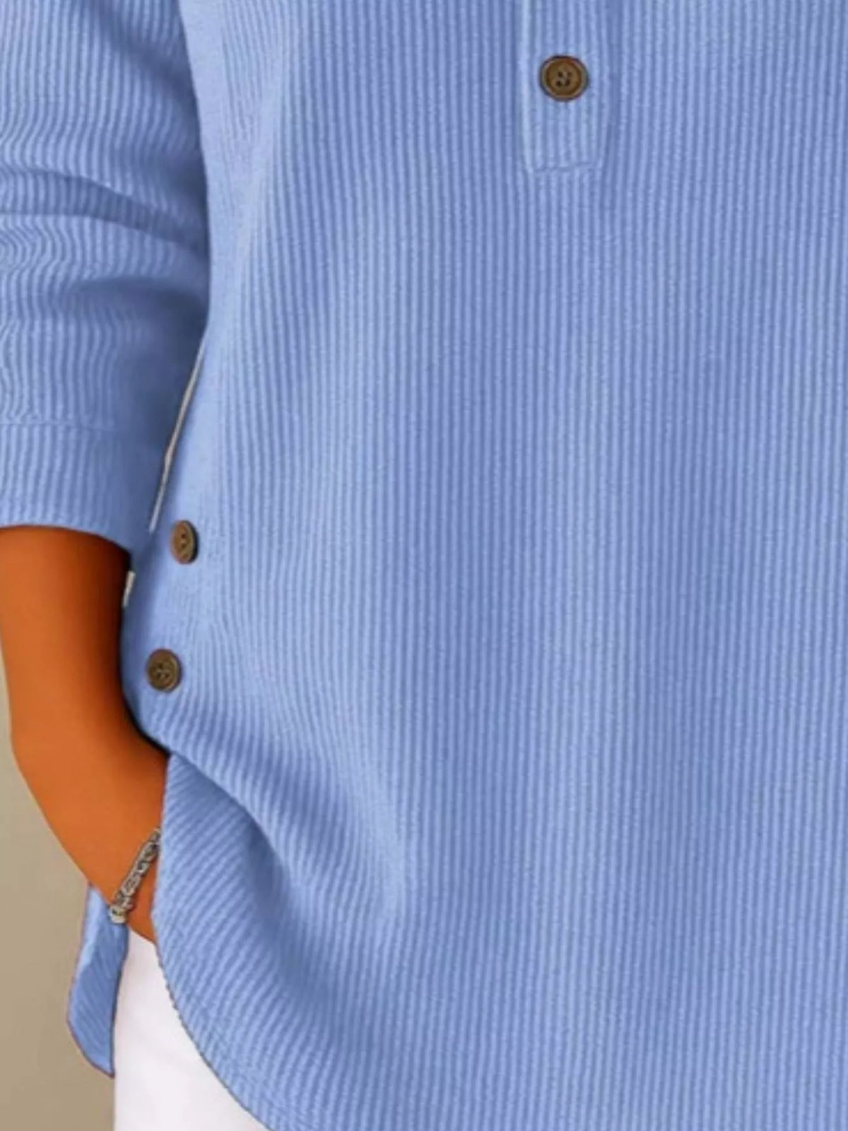 Full Size Button Detail Corduroy Top Plus Size