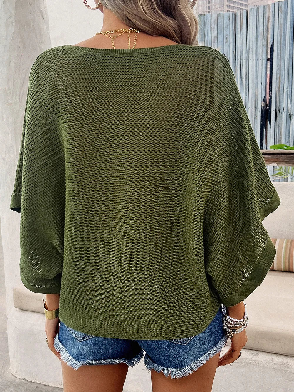 Devine V-Neck Batwing Sleeve Knit Top - Lilixa.store