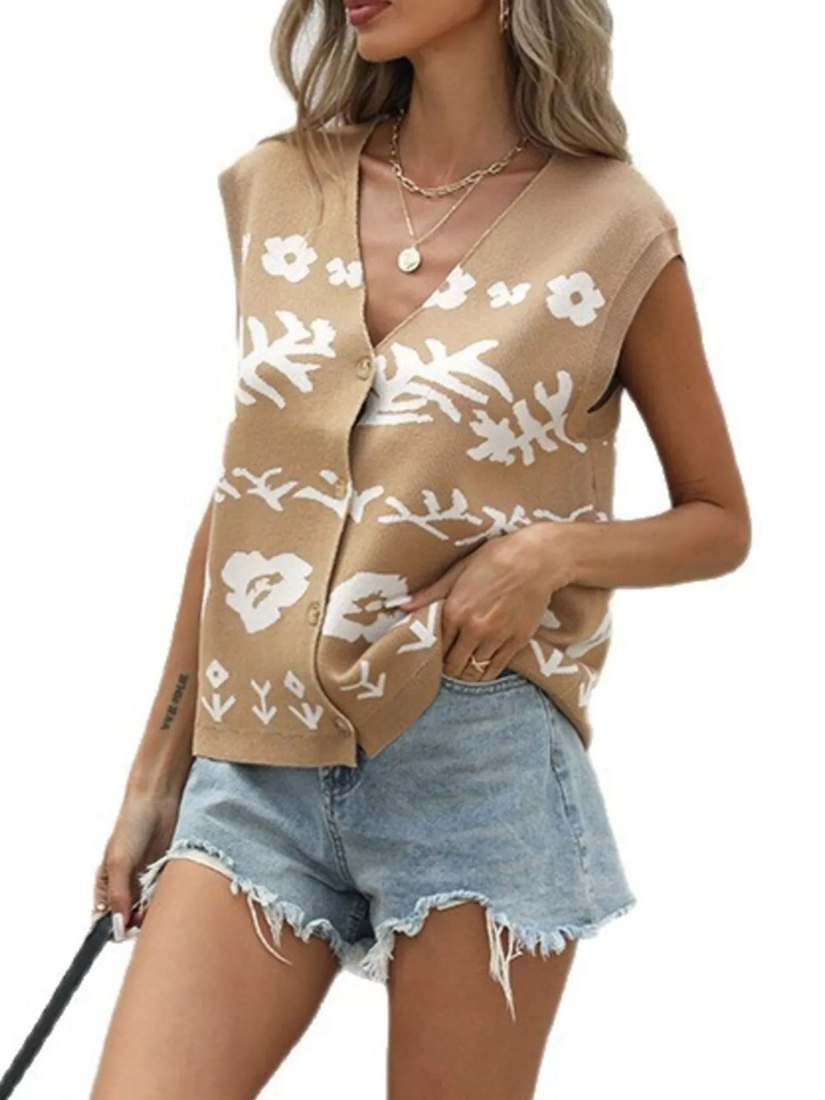 Floral V-Neck Sleeveless Vest - Lilixa.store