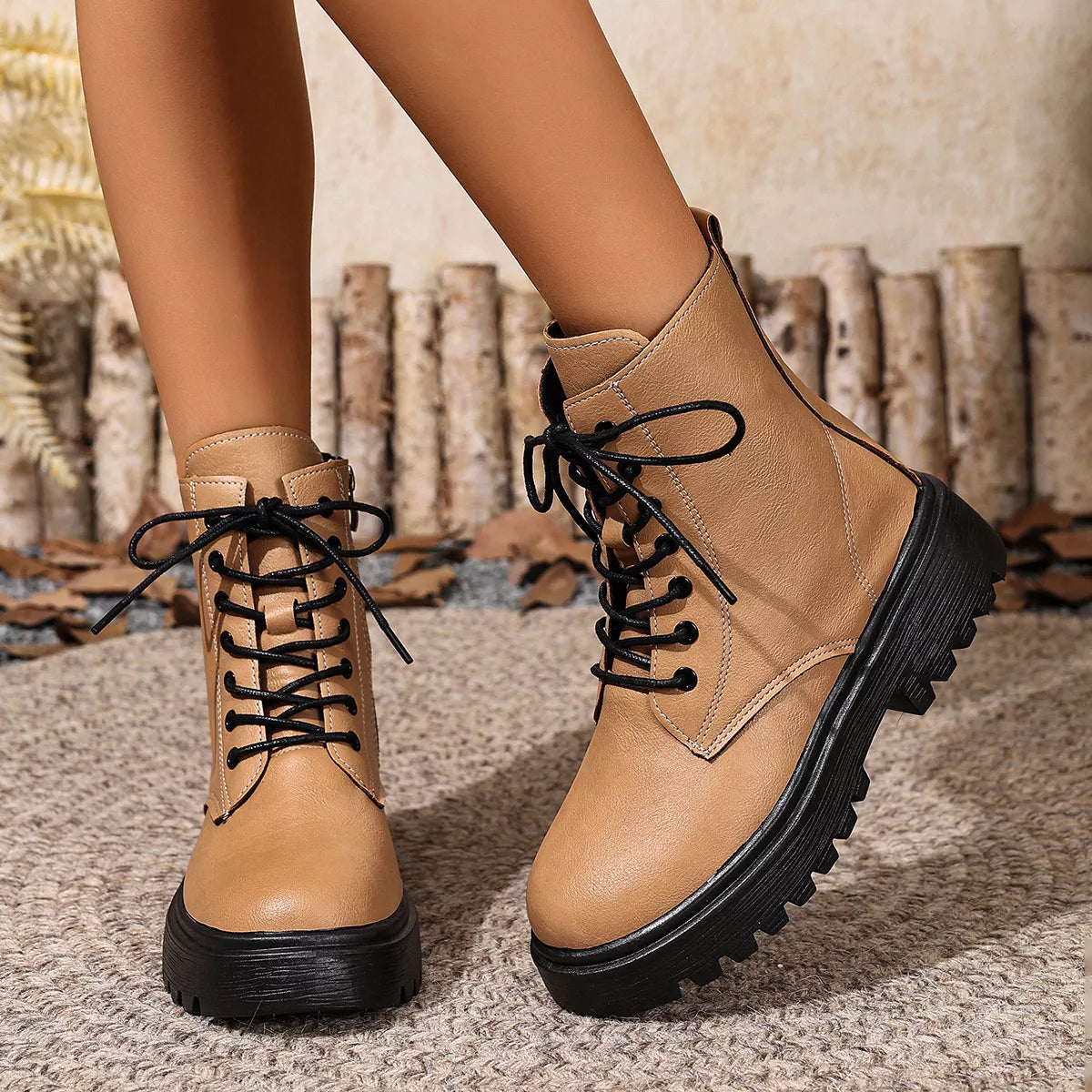 Lace-Up Ankle Combat Boots - Lilixa.store