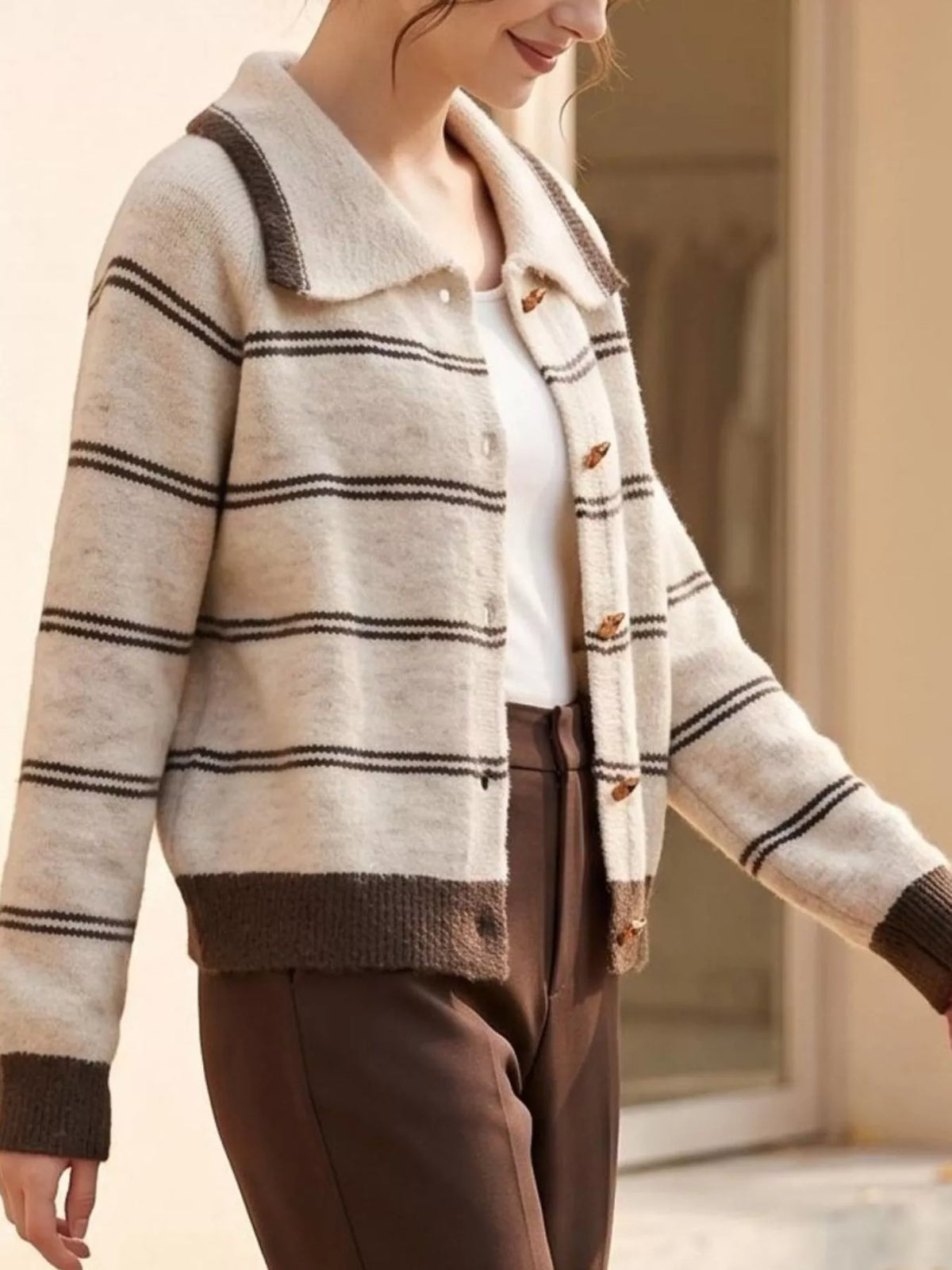 Striped Button-Down Knit Cardigan