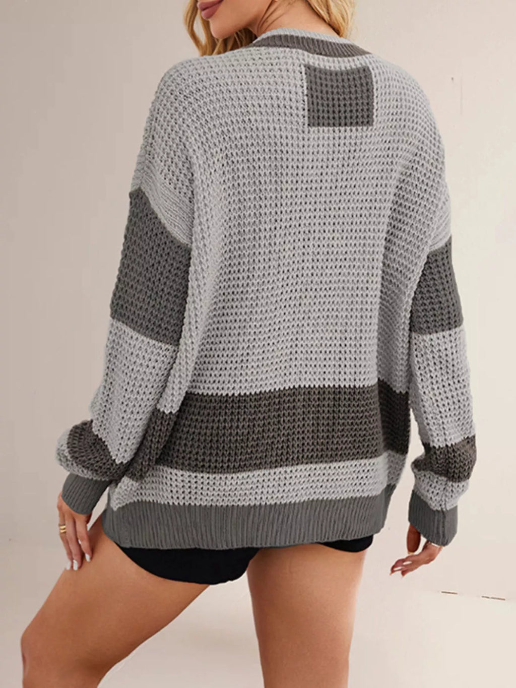 Color Block V-Neck Cardigan - Lilixa.store