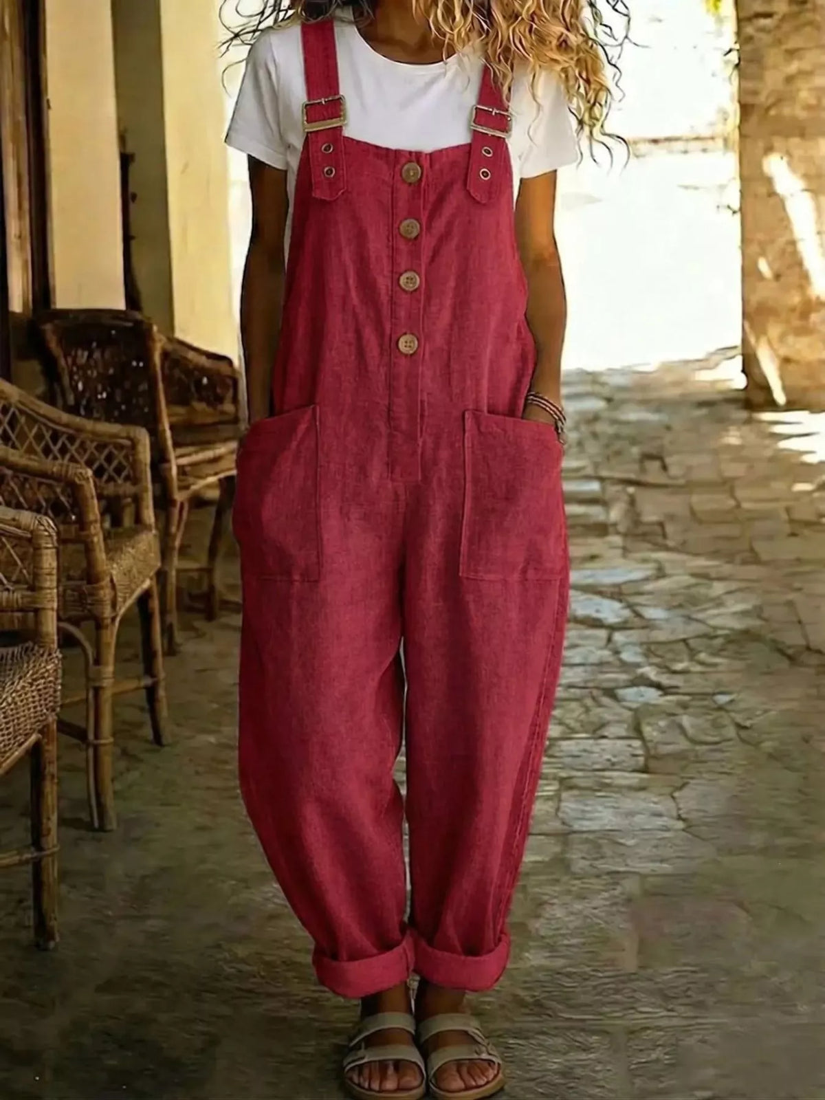 Casual Button Front Wide Leg Overalls – image 1 | Lilixa