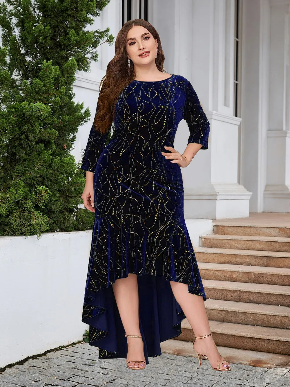 Plus Size Ruffle Hem High-Low Dress - Lilixa.store