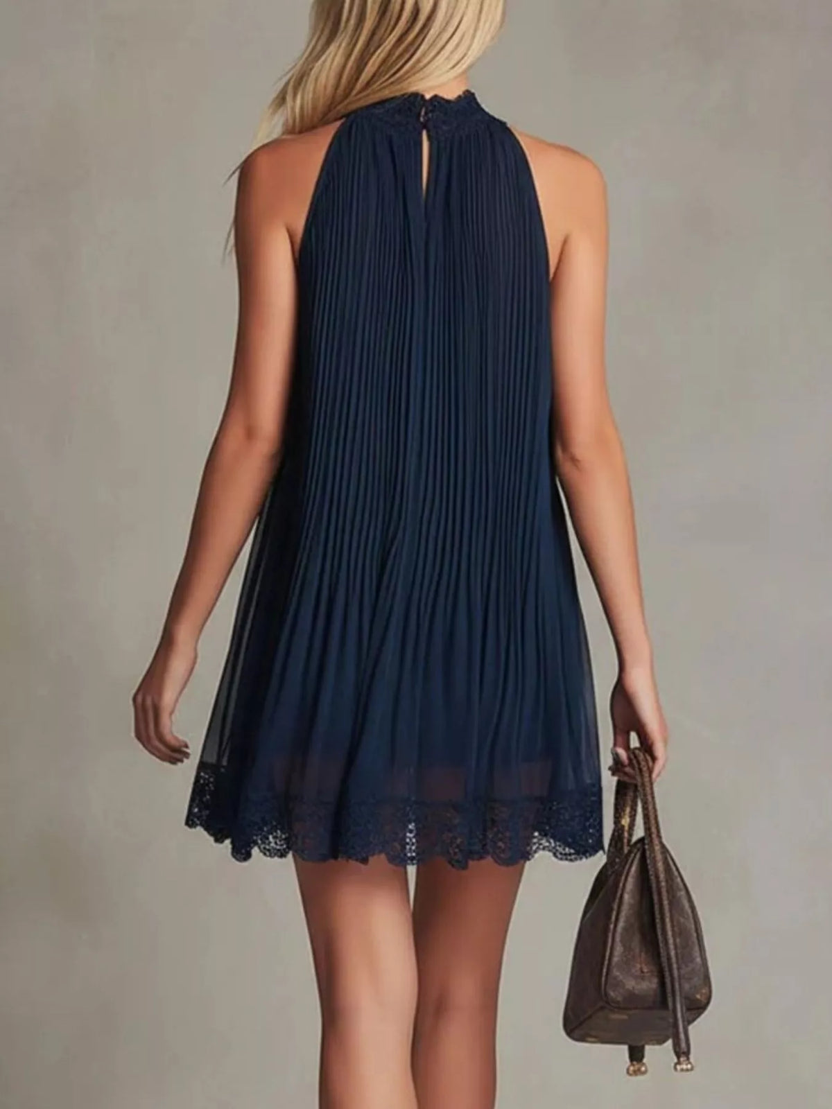 Pleated Lace Trim Sleeveless Mini Dress - Lilixa.store
