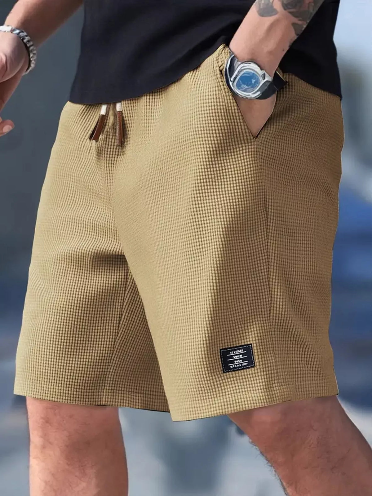 Men's Full Size Waffle Knit Drawstring Casual Shorts Plus Size - Lilixa.store