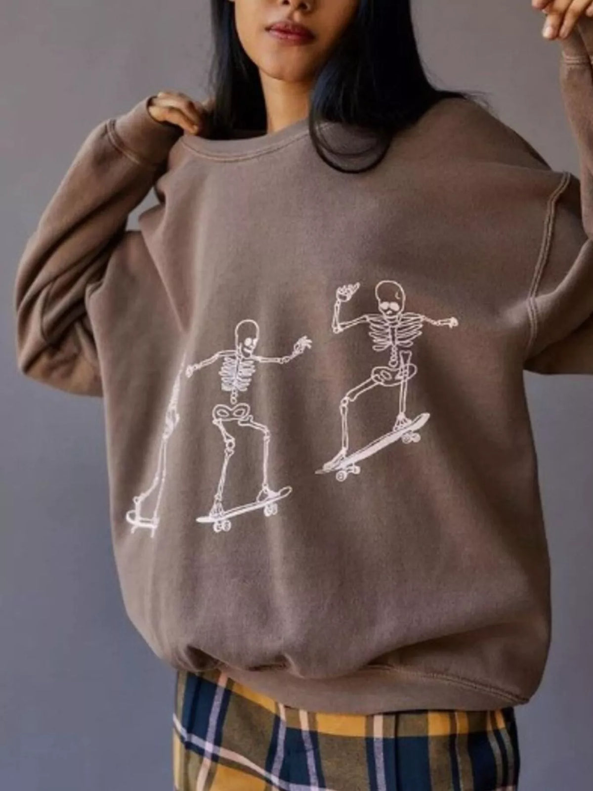 Skeleton Graphic Round Neck Sweatshirt - Lilixa.store
