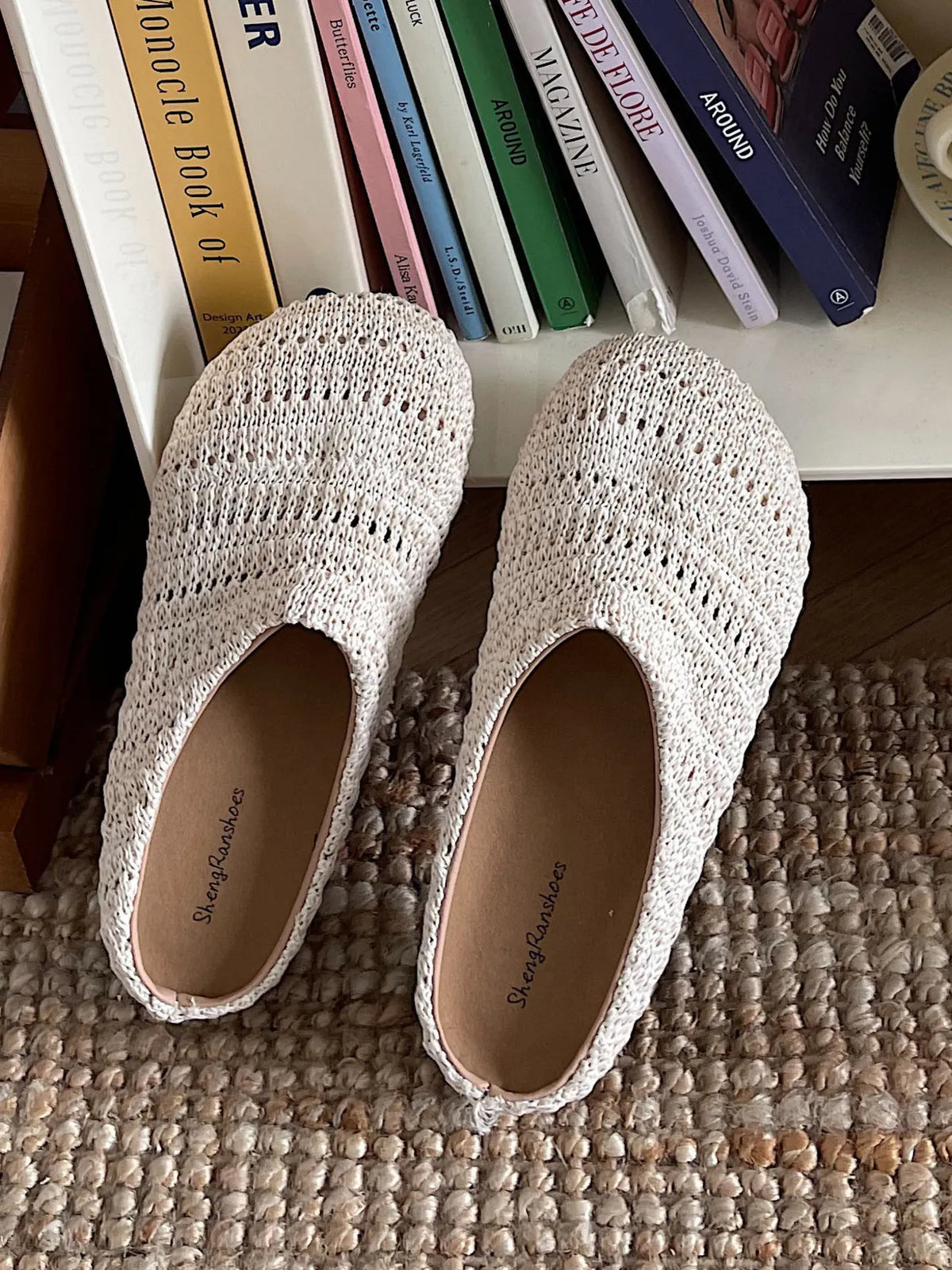 Knitted Round Toe Slip-Ons in Beige