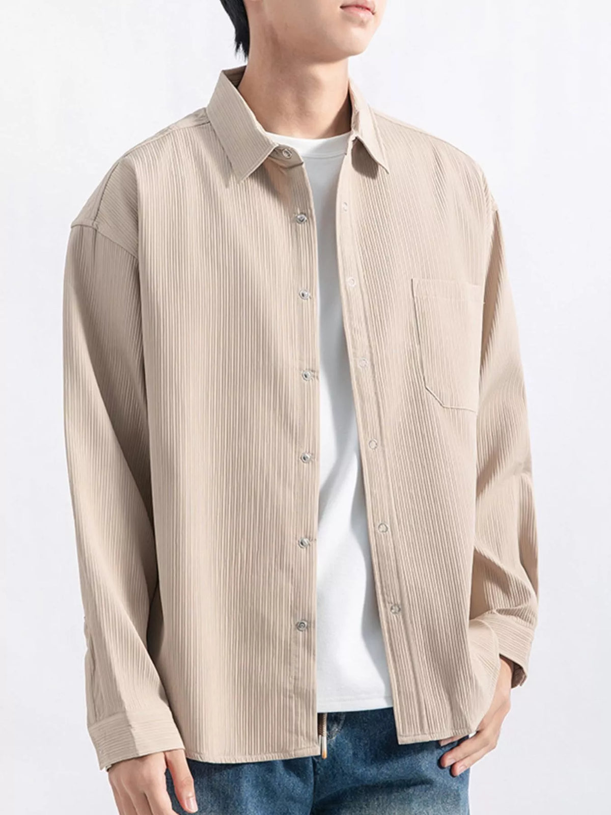 Men's Plus Size Casual Textured Button-Down Shirt
