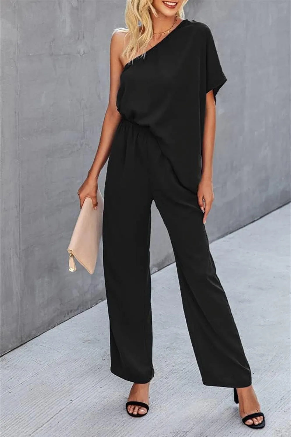 Single Shoulder Short Sleeve Jumpsuit - Lilixa.store