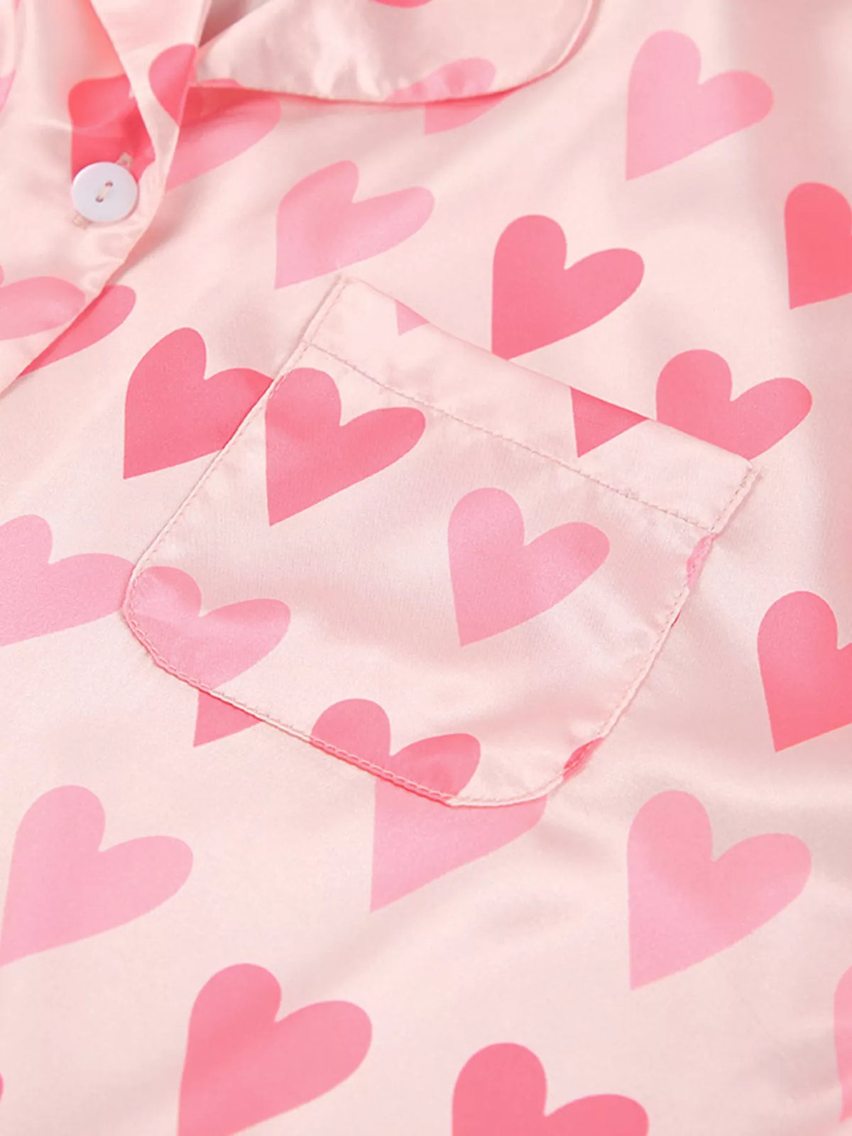 Heart Print Button Up Top and Pants Lounge Set - Lilixa.store