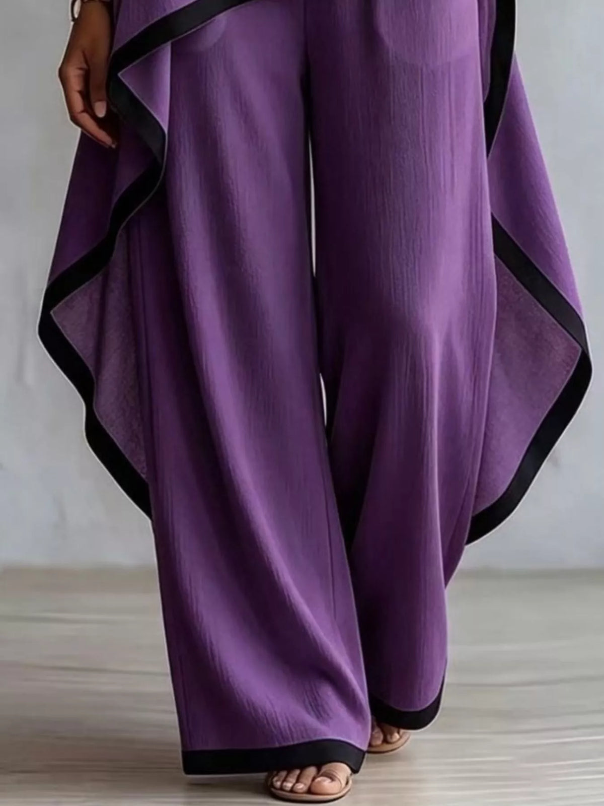 Full Size Contrast Trim High-Low Top and Pants Set Plus Size, view 8