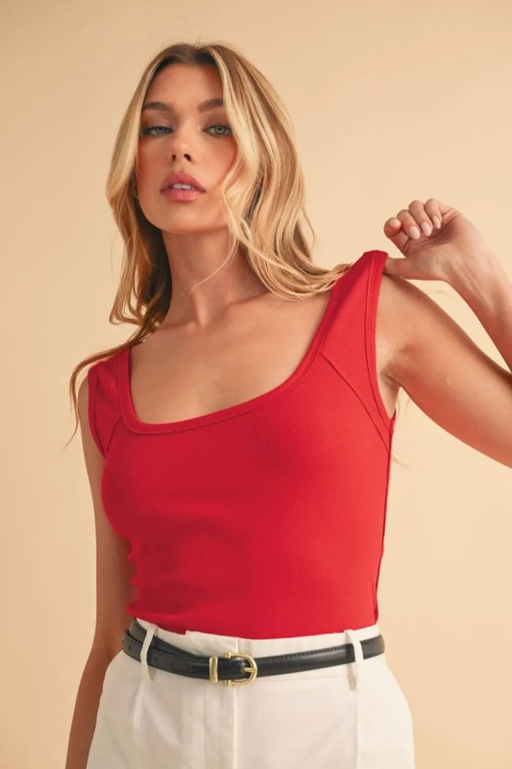 Aemi+Co Square Neck Wide Strap Tank in Cherry
