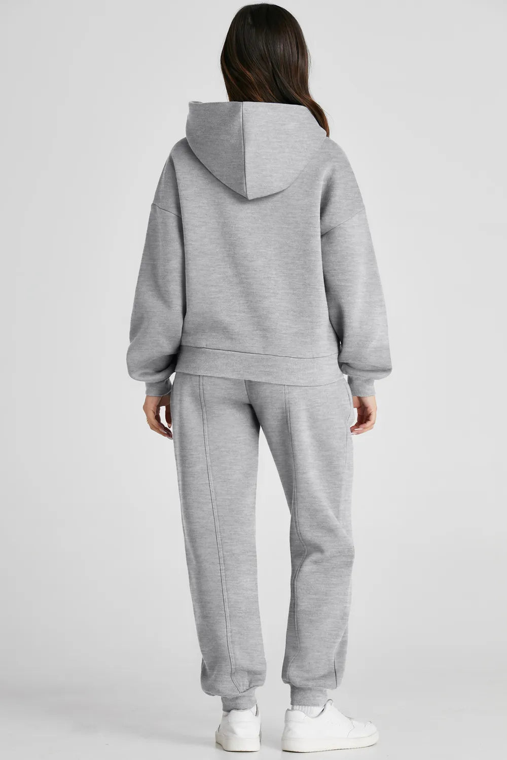 Dropped Shoulder Long Sleeve Hoodie and Pants Active Set in Gray, view 5