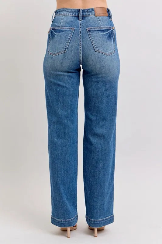 Judy Blue Full Size High Waist Contrast Thread Straight Plus Size - Lilixa.store