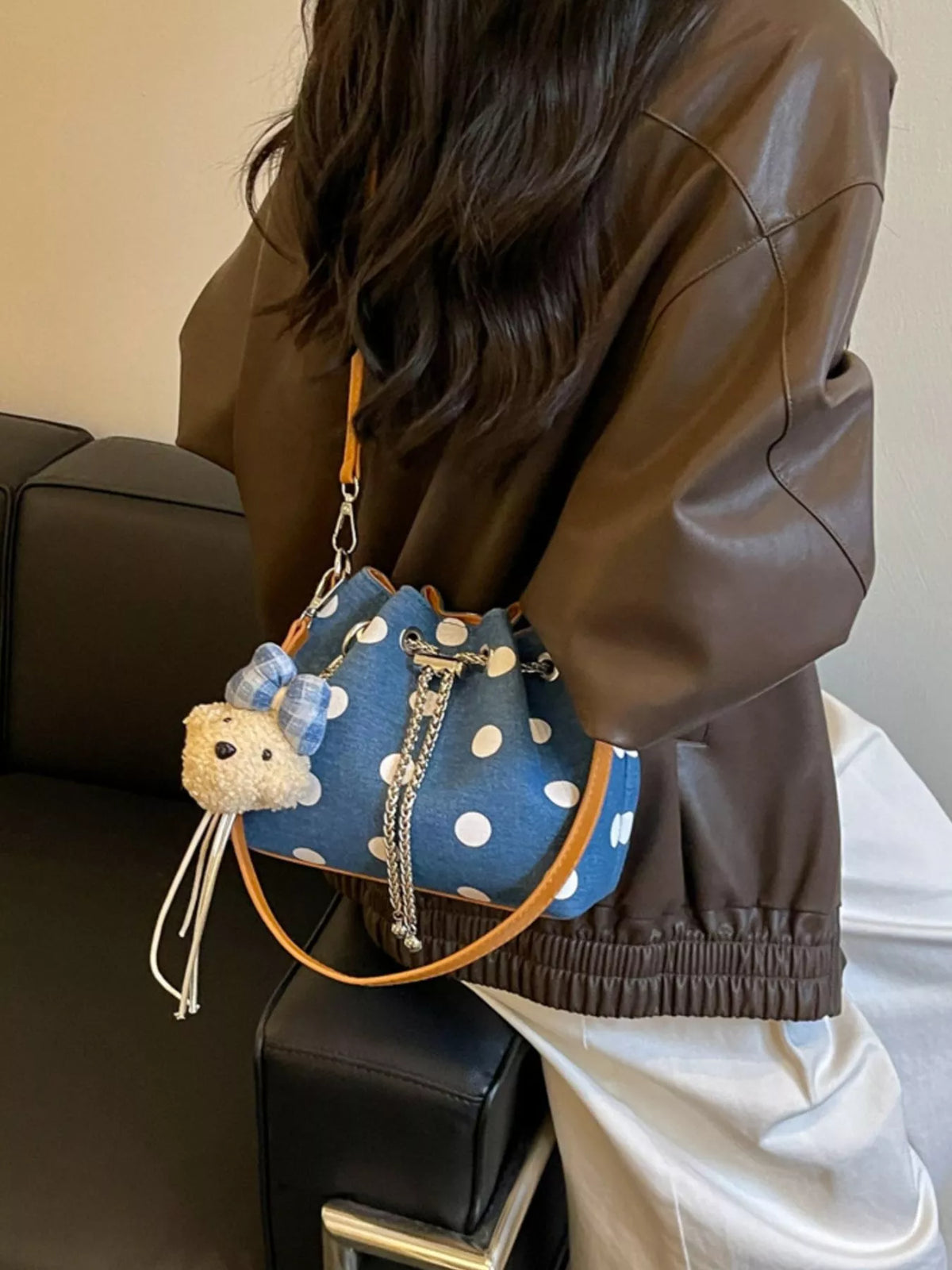 Polka Dot Bucket Crossbody Bag