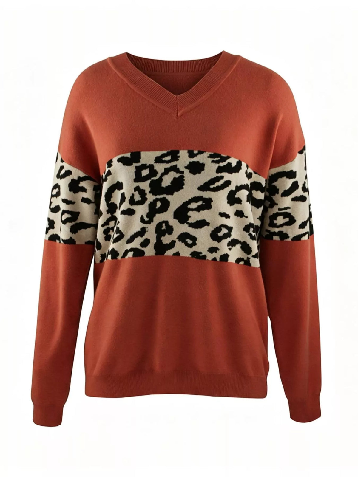Leopard V-Neck Dropped Shoulder Sweater
