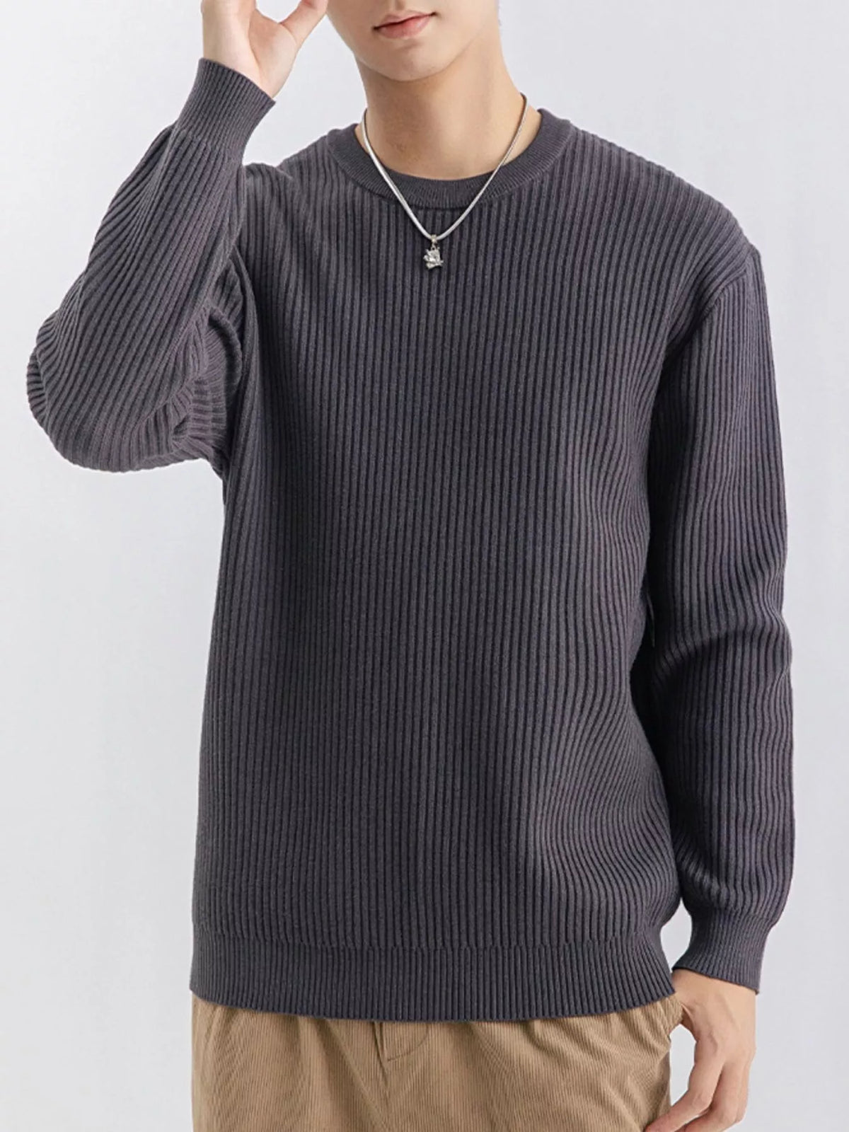 Men's Plus Size Ribbed Knit Crew Neck Sweater - Lilixa.store