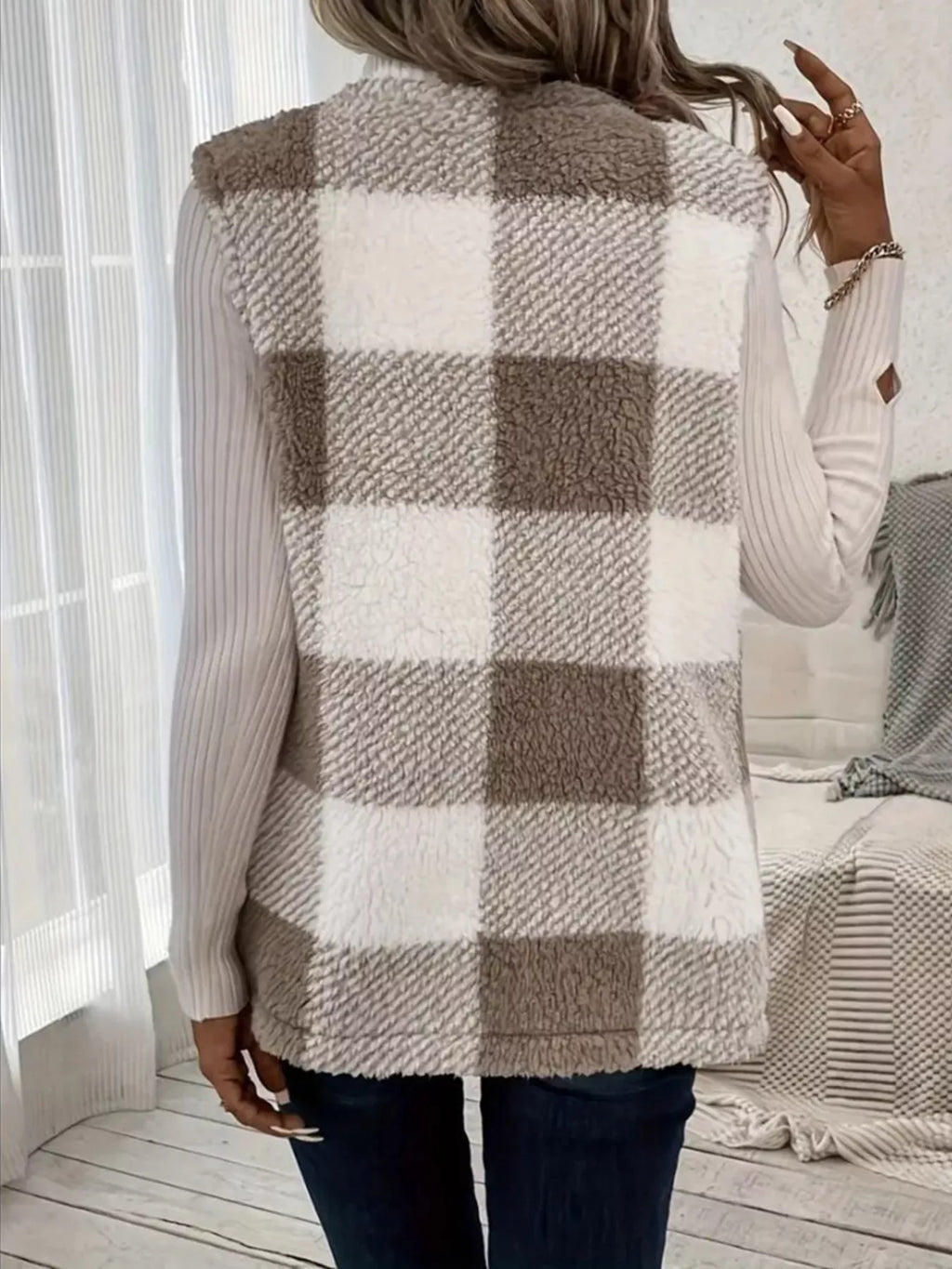 Cozy Plaid Sherpa Vest Coat - Lilixa.store
