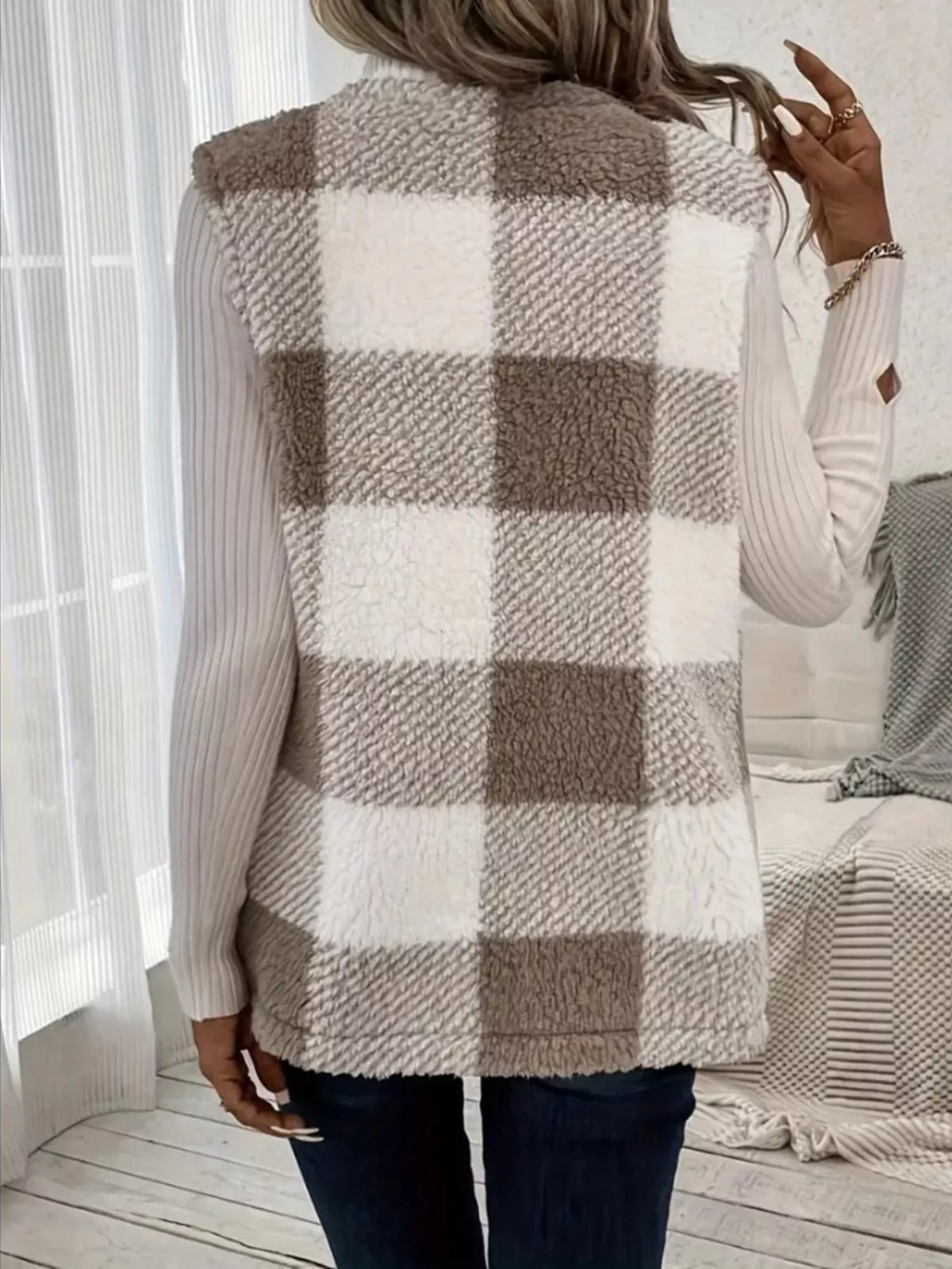 Cozy Plaid Sherpa Vest Coat - Lilixa.store