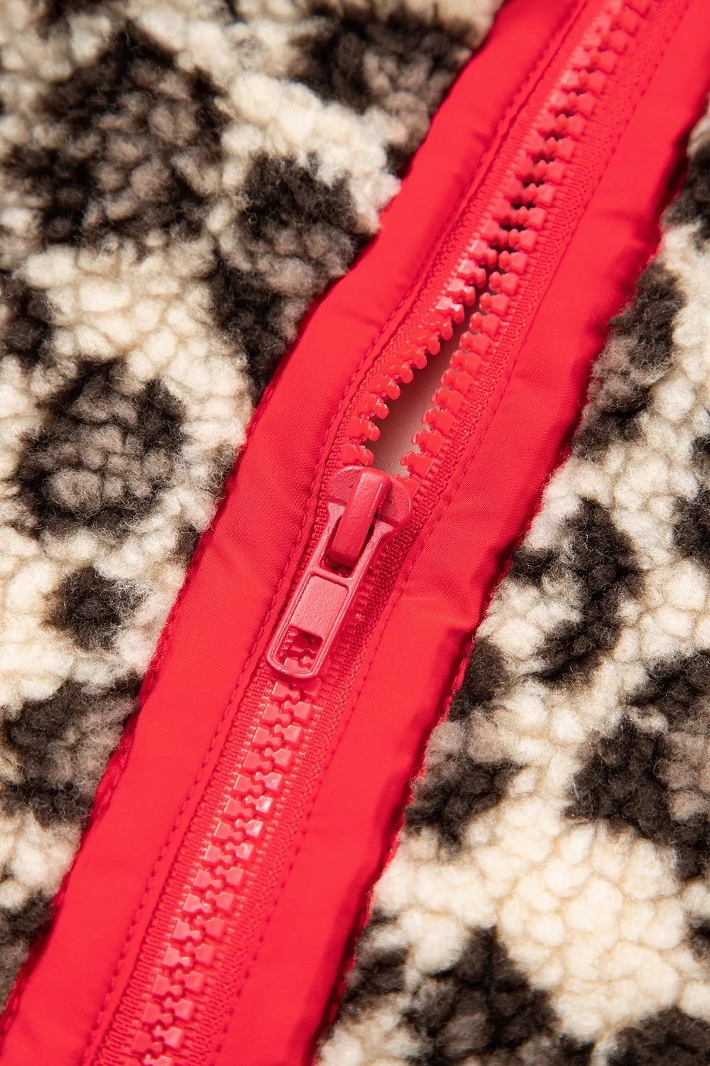 Leopard Print Zip-Up Red Accents Pockets Sweatshirt, view 16