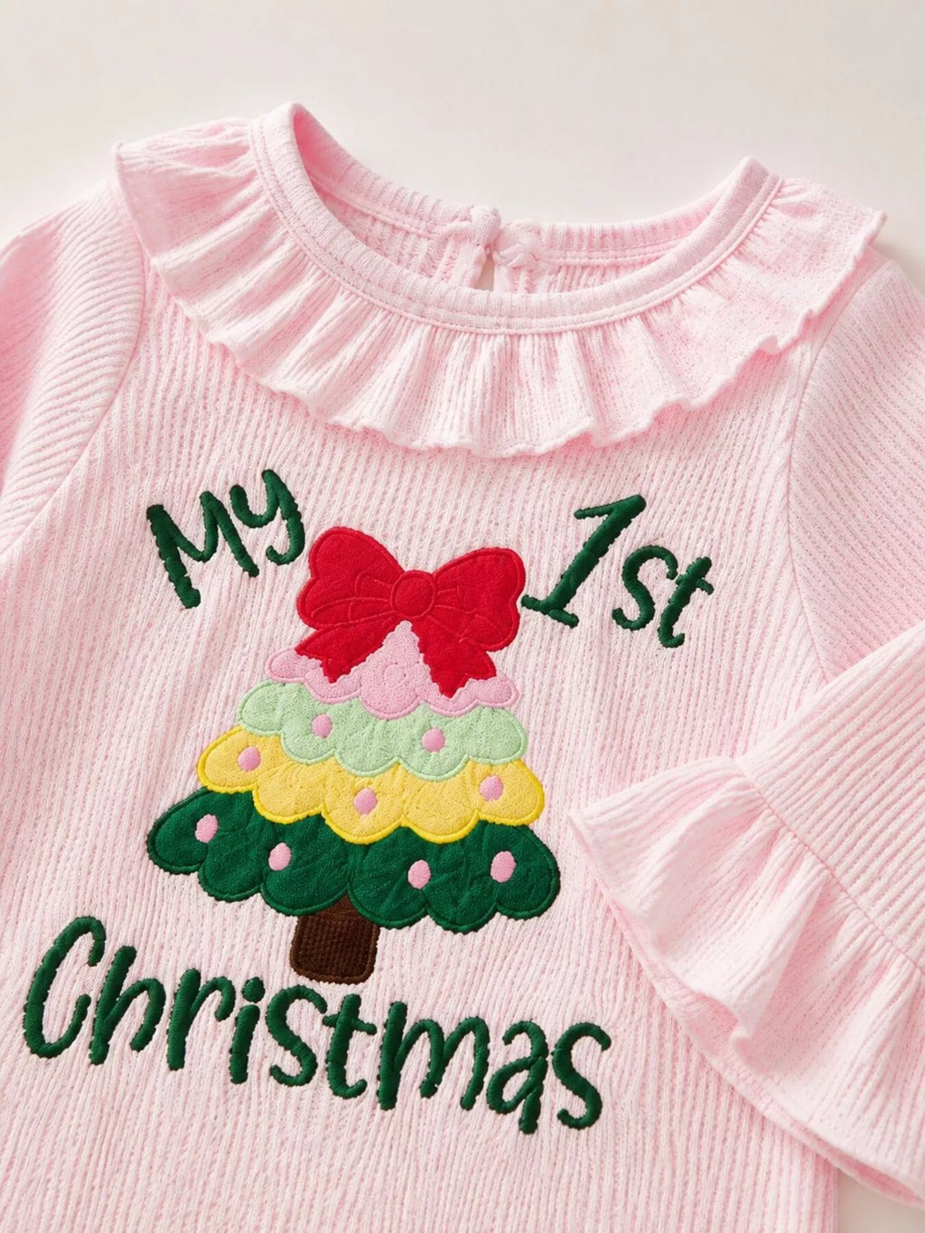 Children's 'My 1st Christmas' Ribbed Ruffle Jumpsuit and Headband Set - Lilixa.store