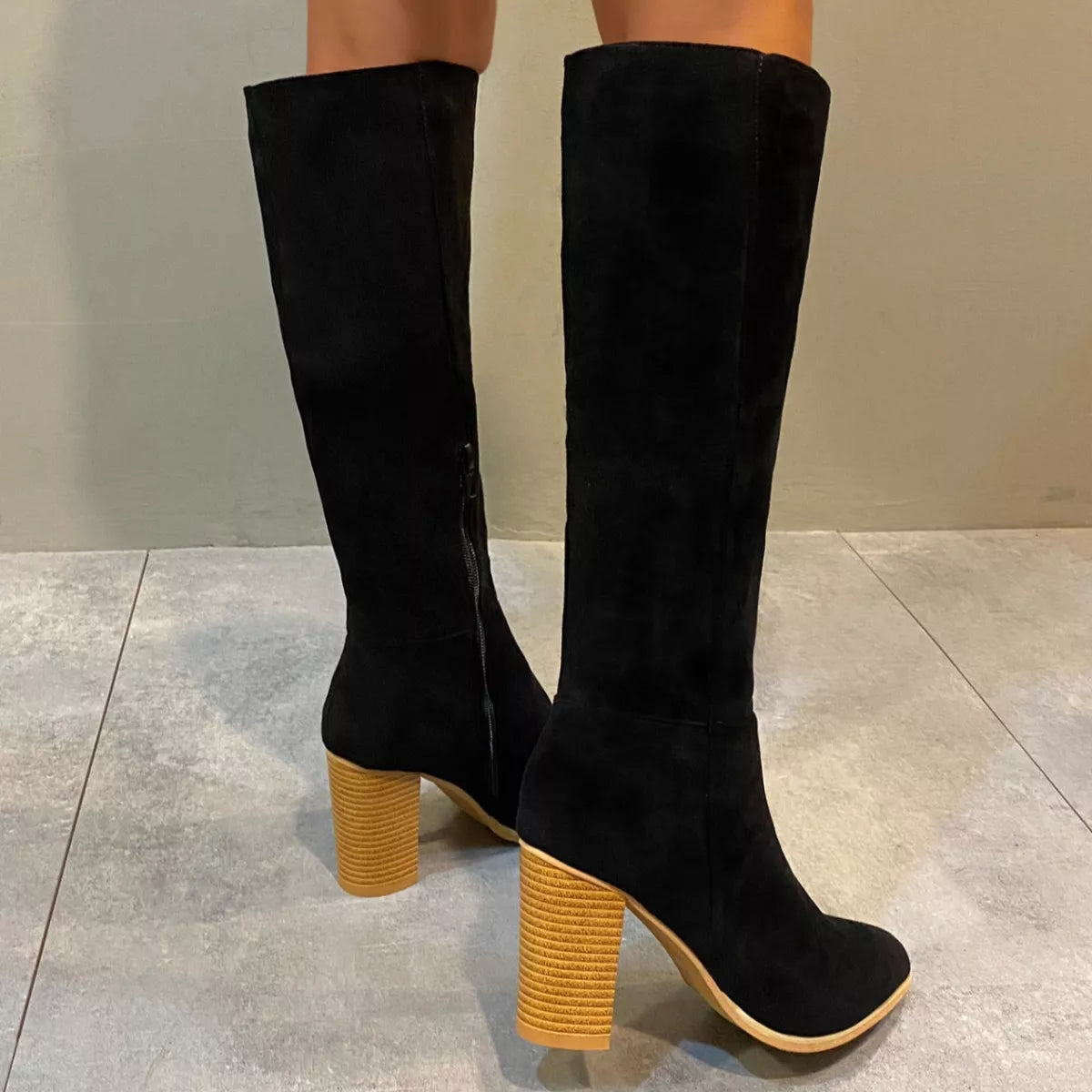 Point Toe Knee-High Suede Block Heel Boots - Lilixa.store