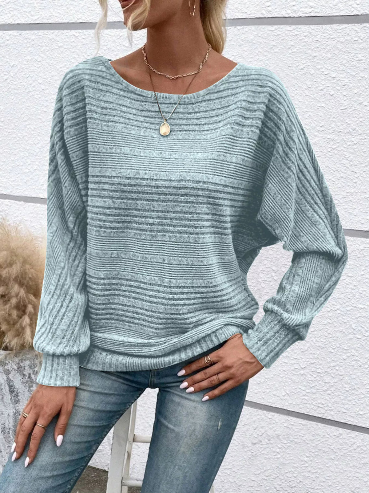 Ribbed Round Neck Long Sleeve Top - Lilixa.store