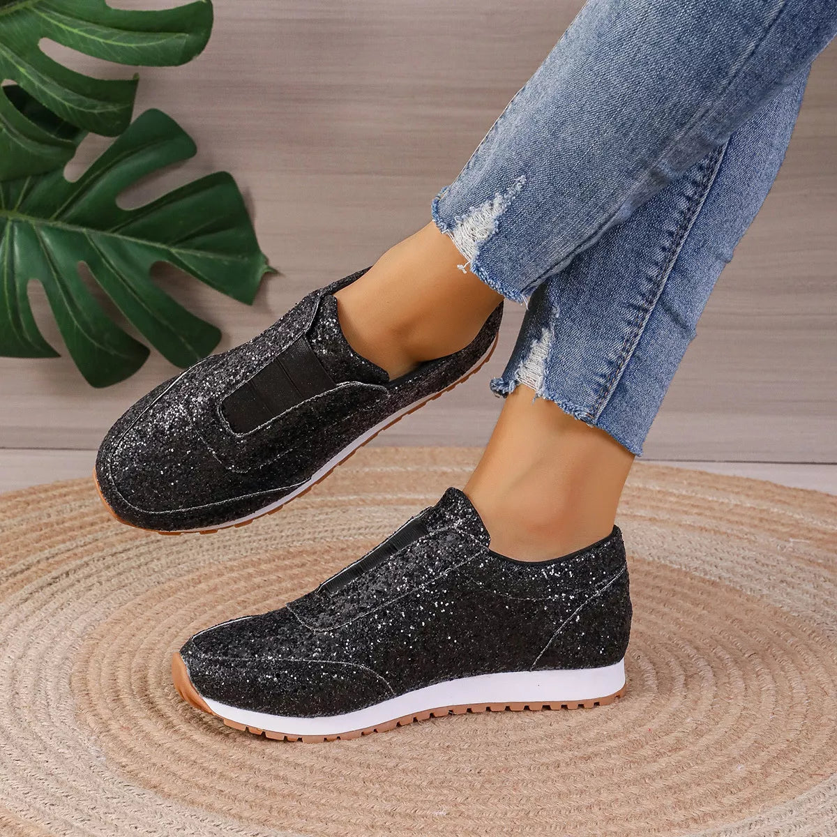 Round Toe Glitter Slip-Ons - Lilixa.store