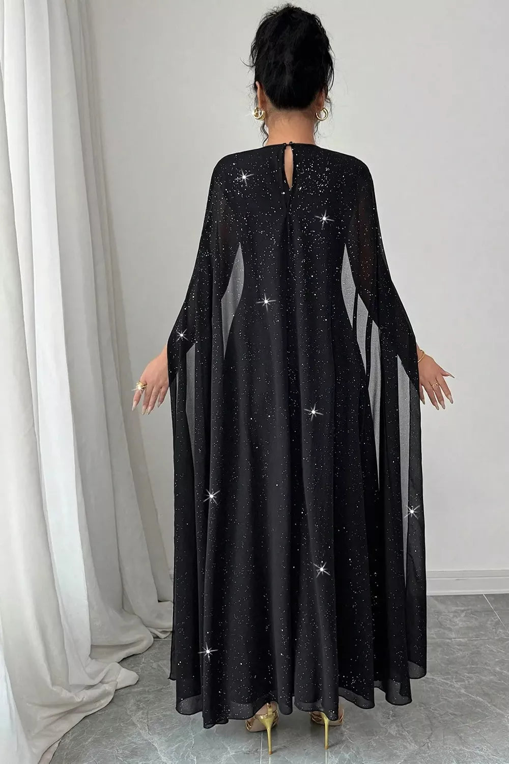 Glitter Cape-Sleeve Maxi Dress - Lilixa.store