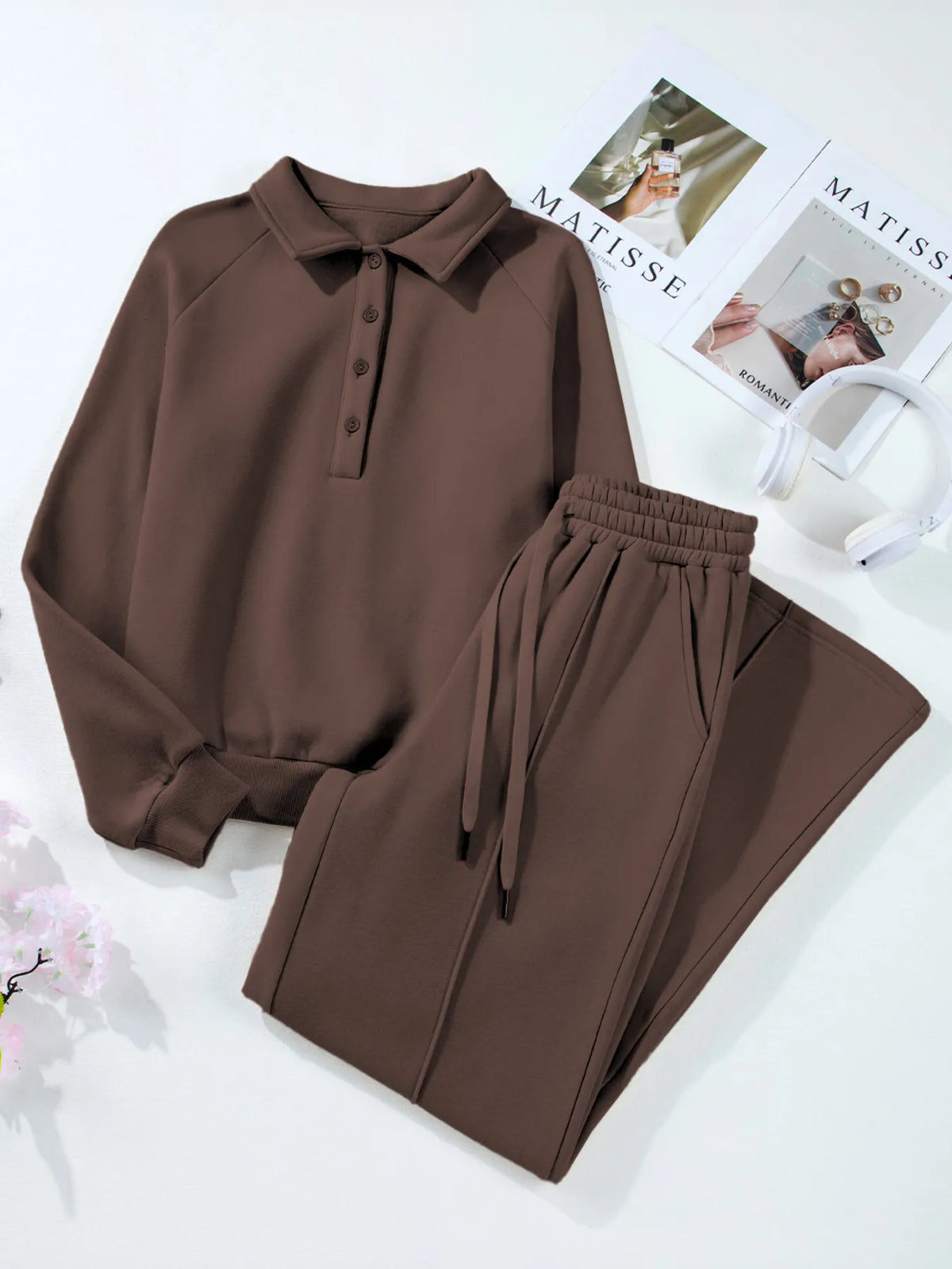 Collared Sweatshirt and High Waist Pants Active Set - Lilixa.store