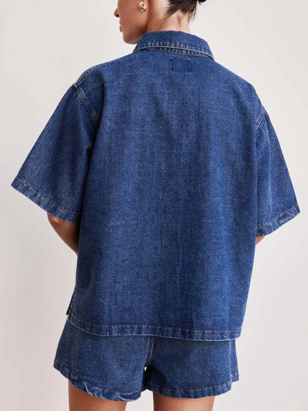 Button Up Half Sleeve Denim Shirt - Lilixa.store