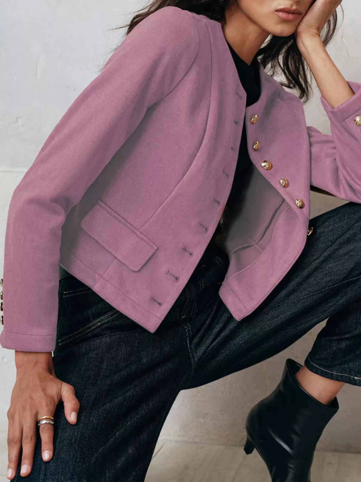 Round Neck Button Up Blazer - Lilixa.store