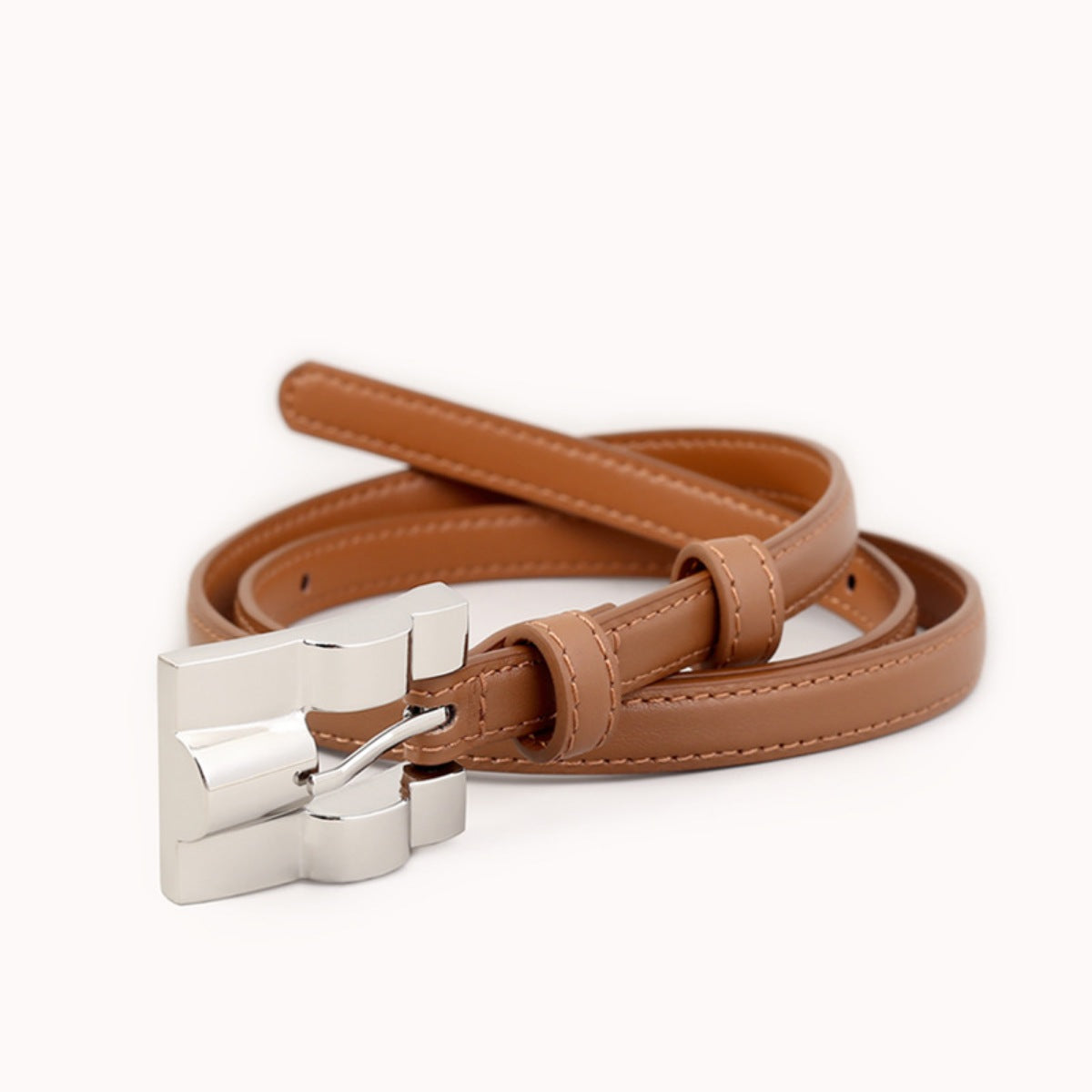 Skinny Leather Belt with Silver Buckle - Lilixa.store