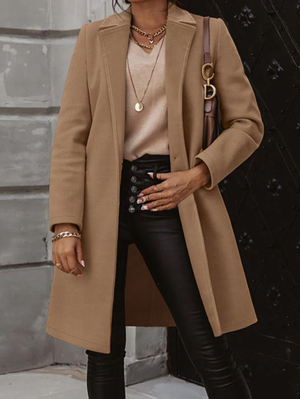Collared Neck Button Up Long Sleeve Coat - Lilixa.store