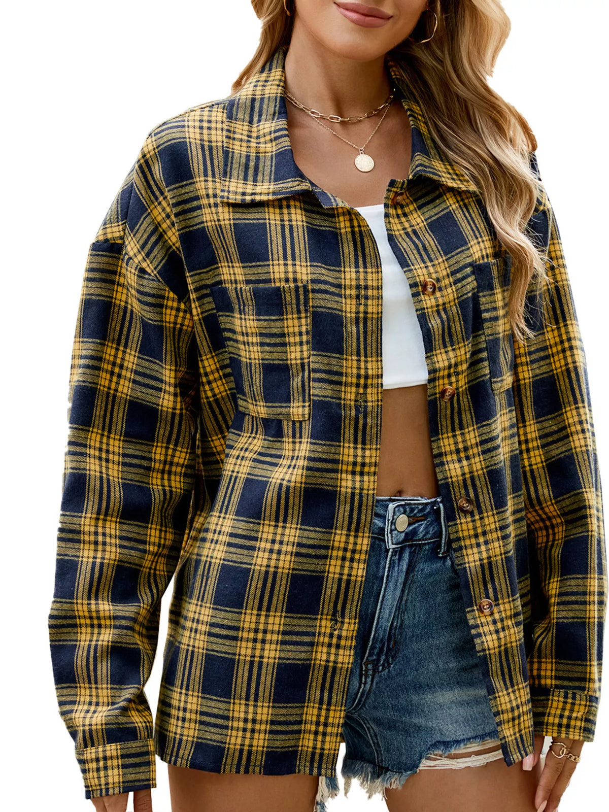 Plaid Button Up Shirt in Yellow