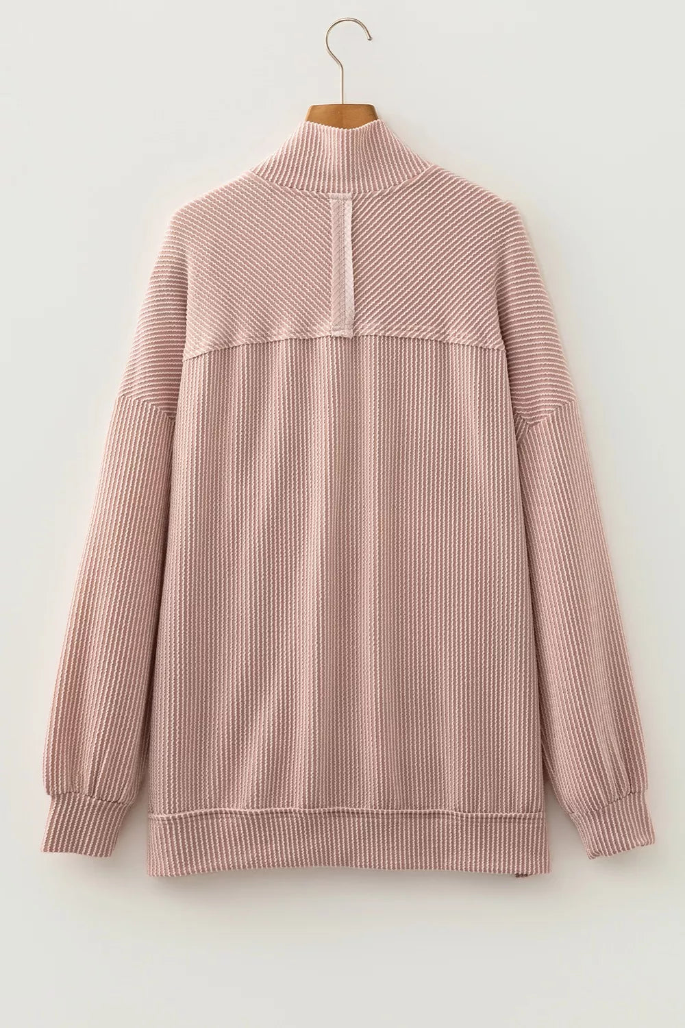 Twist Ribbed Zipper Collar Drop Shoulder Long Sleeve Top - Lilixa.store