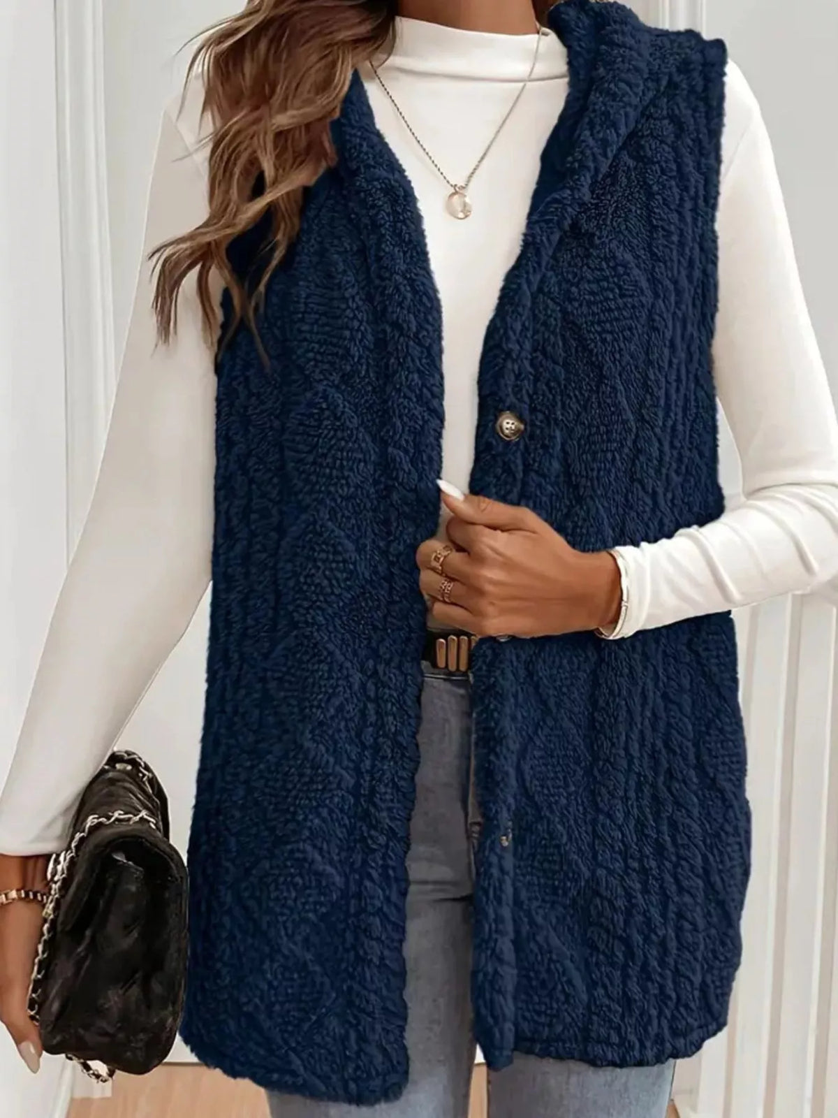 Button Up Plush Hooded Vest Coat - Lilixa.store