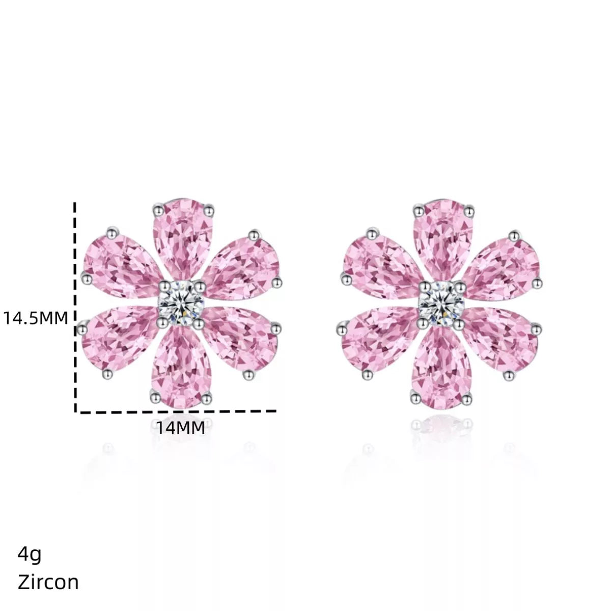 925 Sterling Silver Zircon Flower Earrings in Blush Pink, view 8