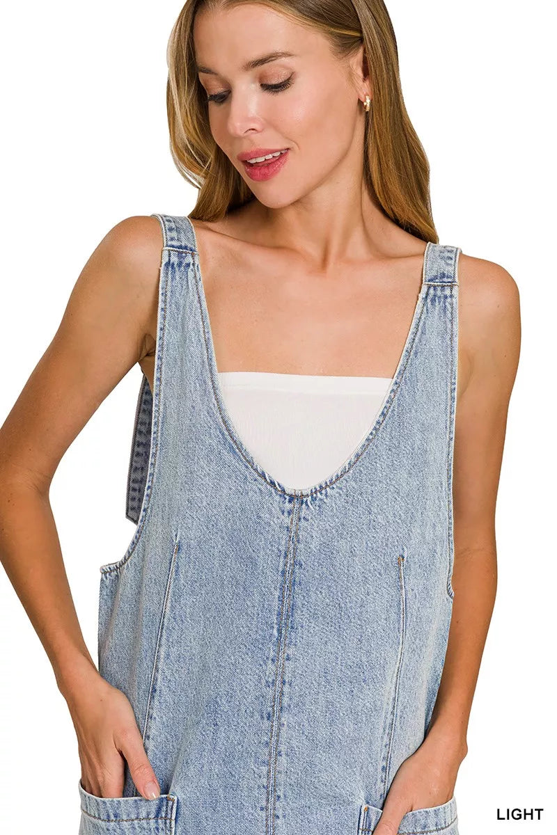 Zenana Denim Overall Dress with Front Pockets, view 8